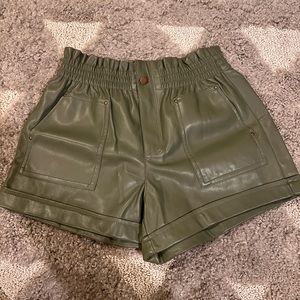 Navy Green Leather Shorts